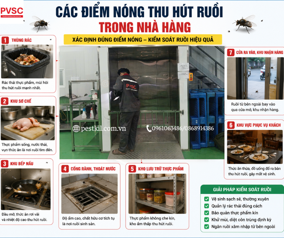 Các điểm nóng thu hút ruồi trong nhà hàng